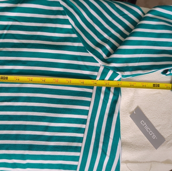 Chicos 2 (US Size L) White & Green Striped Top Women's Shirt Long Sleeve - Picture 11 of 12